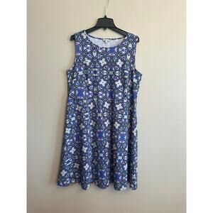 Talbots Plus Sleeveless Fit & Flare Dress Blue Purple Print Size 14W